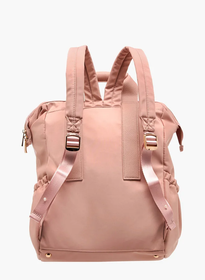 Flora Bella By Shoexpress Women Textured Backpack with Adjustable Straps and Zip Closure - 15x28x39 cm