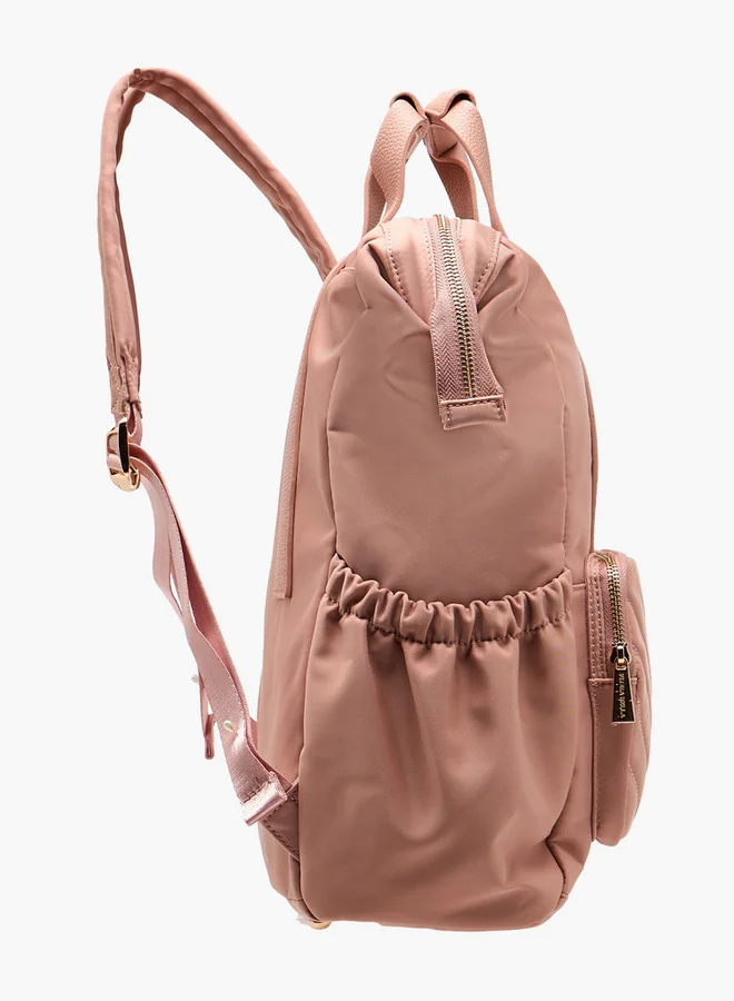 Flora Bella By Shoexpress Women Textured Backpack with Adjustable Straps and Zip Closure - 15x28x39 cm