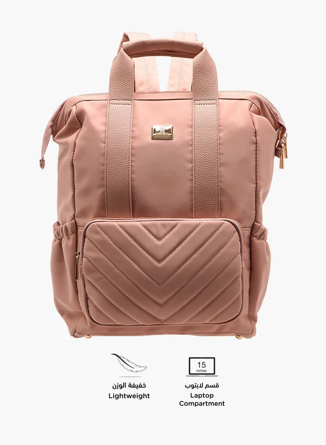 Flora Bella By Shoexpress Women Textured Backpack with Adjustable Straps and Zip Closure - 15x28x39 cm