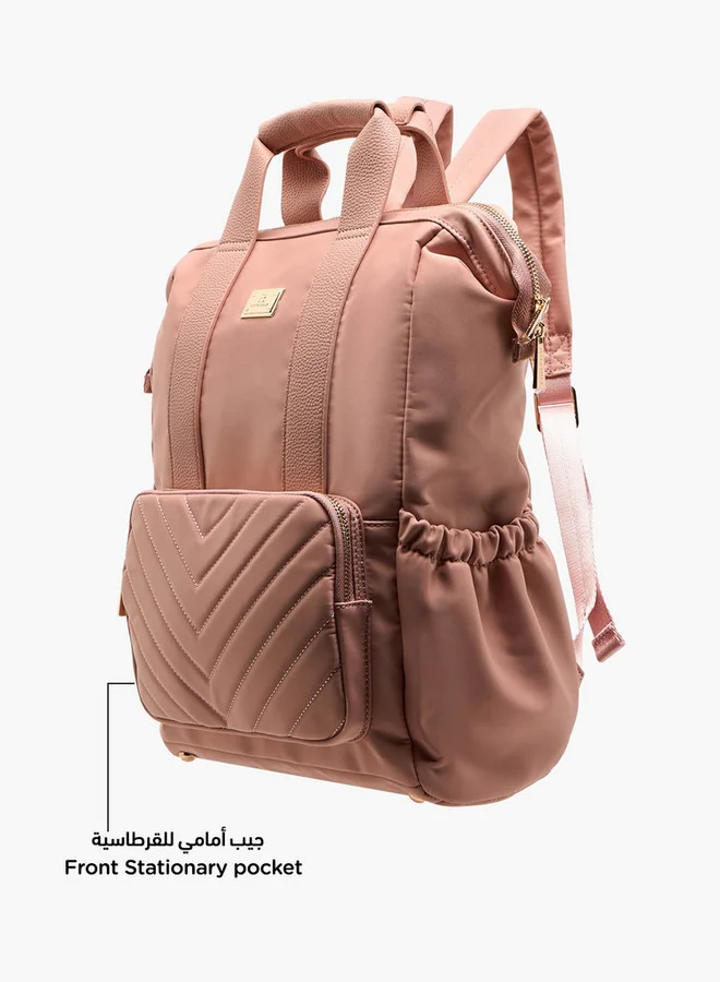 Flora Bella By Shoexpress Women Textured Backpack with Adjustable Straps and Zip Closure - 15x28x39 cm