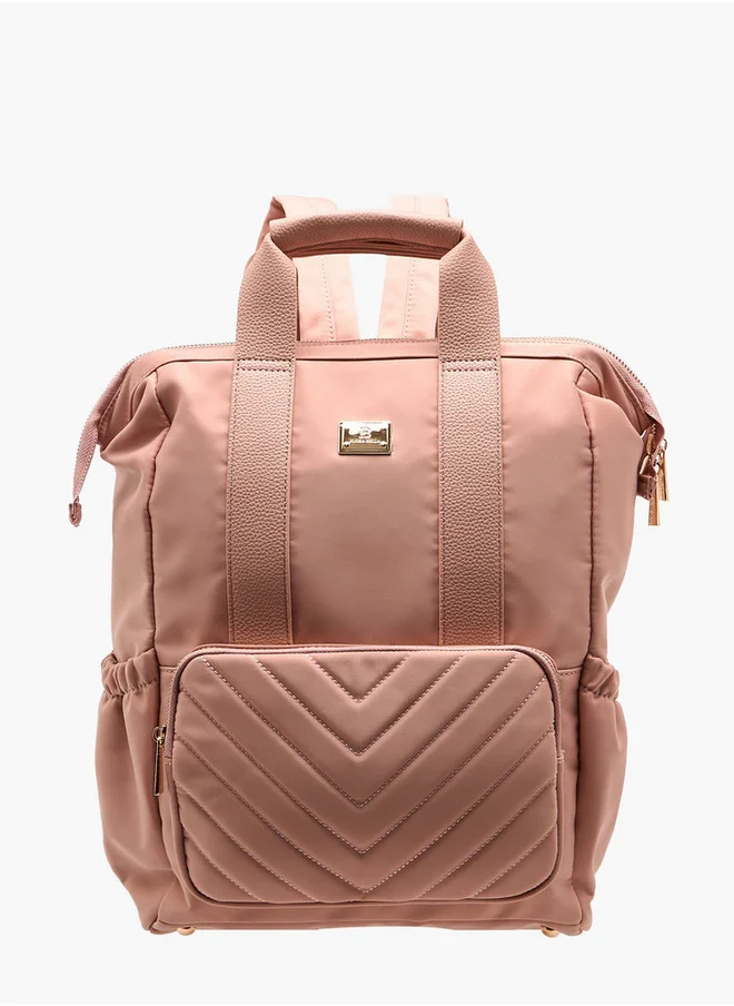 Flora Bella By Shoexpress Women Textured Backpack with Adjustable Straps and Zip Closure - 15x28x39 cm