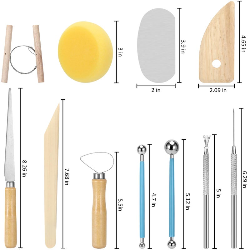 Blisstime 18PCS Clay Sculpting Tools, Basic Clay Pottery Carving Tool Kit with Wooden Handles and Tool Bag - Image 4