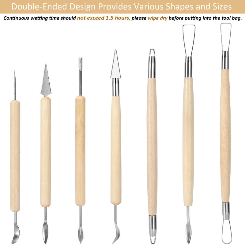 Blisstime 18PCS Clay Sculpting Tools, Basic Clay Pottery Carving Tool Kit with Wooden Handles and Tool Bag - Image 2