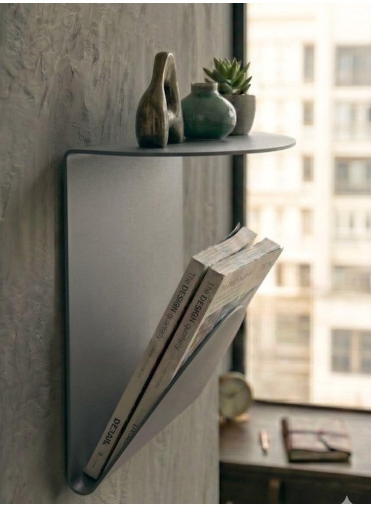 IRONWOOD Wall Shelf Modern Decor Steel Half Round Wall Shelf Magazine Holder Modern Home Office 35x35x20cm - Image 1