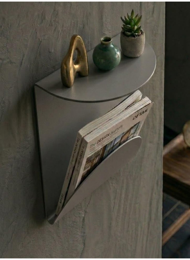IRONWOOD Wall Shelf Modern Decor Steel Half Round Wall Shelf Magazine Holder Modern Home Office 35x35x20cm - Image 3