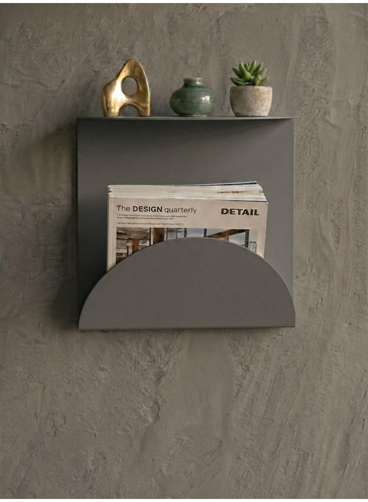 IRONWOOD Wall Shelf Modern Decor Steel Half Round Wall Shelf Magazine Holder Modern Home Office 35x35x20cm - Image 2