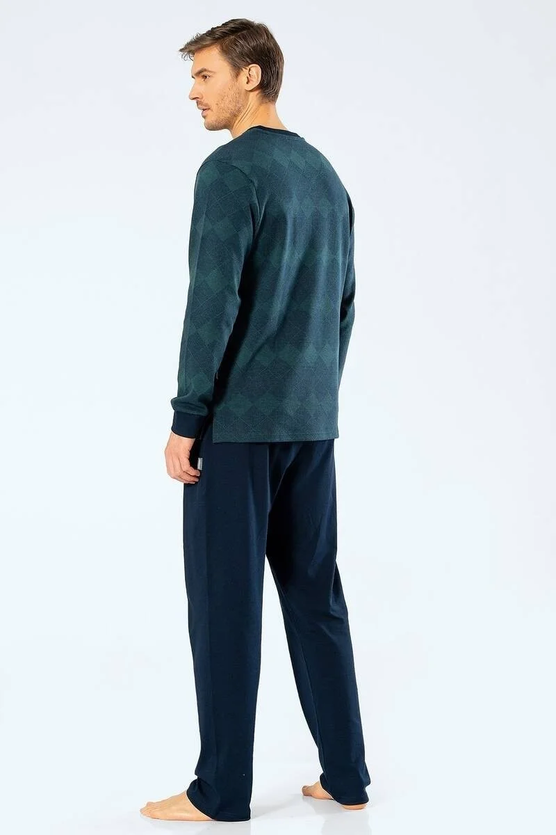 كاشاريل Men's Jacquard Checkered Plaid Pajama Set Green