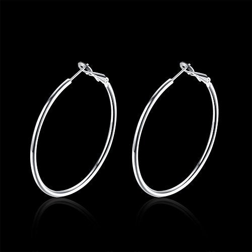 GSLAOZ Hoop Earrings, 18K White Gold Plated Rounded Hoops Earrings for Women - Image 3