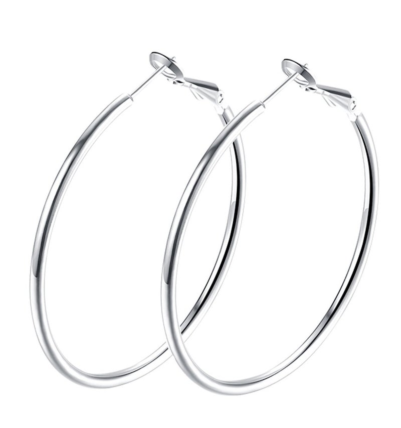 GSLAOZ Hoop Earrings, 18K White Gold Plated Rounded Hoops Earrings for Women - Image 1