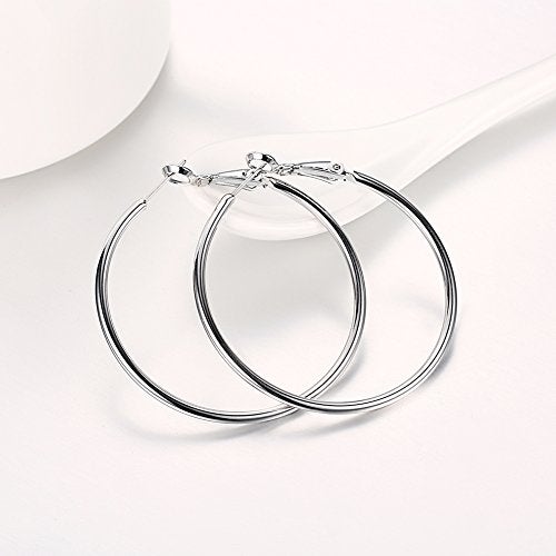 GSLAOZ Hoop Earrings, 18K White Gold Plated Rounded Hoops Earrings for Women - Image 5