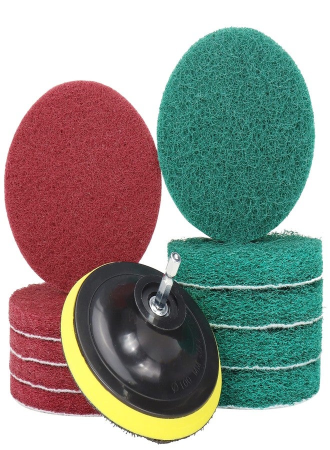 Baisiky 4 Inch Drill Brush Power Scouring Pads - Heavy Duty Tub and Tile Cleaner - Household Cleaning Kit Includes Drill Attachment, 5 Red, 5 Stiff Green Scrubber Pads - Image 1