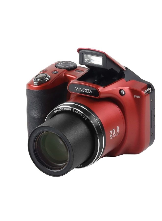 Minolta 20 Mega Pixels WiFiDigital Camera with 35x Optical Zoom & 1080p HD Video Optical with 3-Inch LCD, 4.8 x 3.4 x 3.2, Red (MN35Z-R) - Image 1