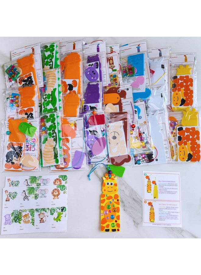 Winlyn 32 Sets Jungle Animal Crafts Kits DIY Jungle Safari Zoo Wild Animal Bookmarks Decorations Art Set Tiger Lion Zebra Foam Stickers for Kids Party Favors Classroom Activities Reading Rewards - Image 3