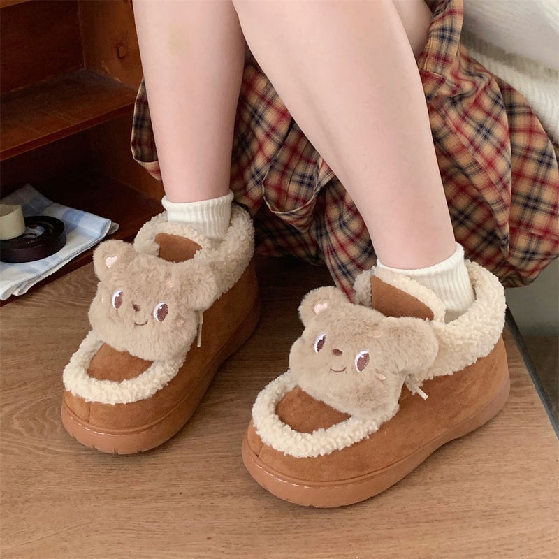 Vintage Girl'S Heart Color-Matching High-Grade Snow Boots Women'S Winter Warm Fleece-Lined Thickened Cute Bear Northeast Cotton Shoes - Image 2