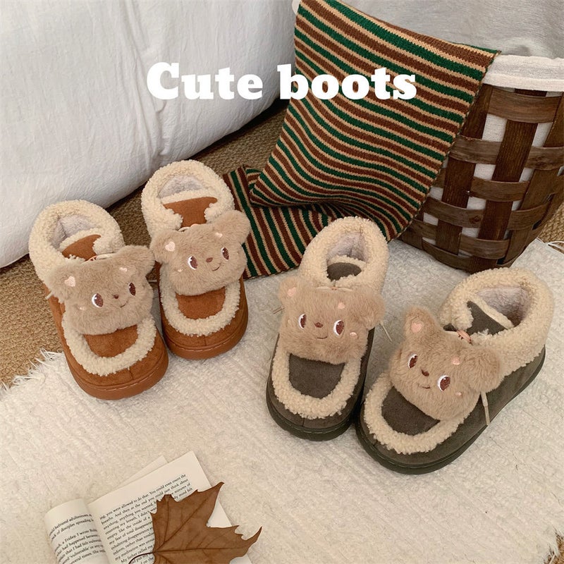 Vintage Girl'S Heart Color-Matching High-Grade Snow Boots Women'S Winter Warm Fleece-Lined Thickened Cute Bear Northeast Cotton Shoes - Image 4