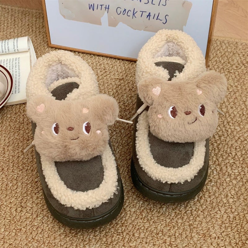 Vintage Girl'S Heart Color-Matching High-Grade Snow Boots Women'S Winter Warm Fleece-Lined Thickened Cute Bear Northeast Cotton Shoes - Image 1
