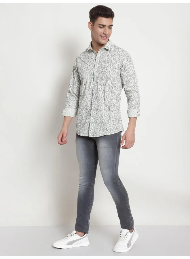 بيونغ قمصان بأكمام طويلة بطبعة ريش أبيض للرجال