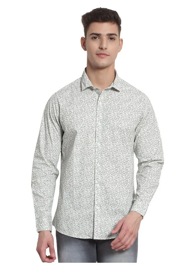 Beyoung Long Sleeve White Feather Printed Shirts for Men