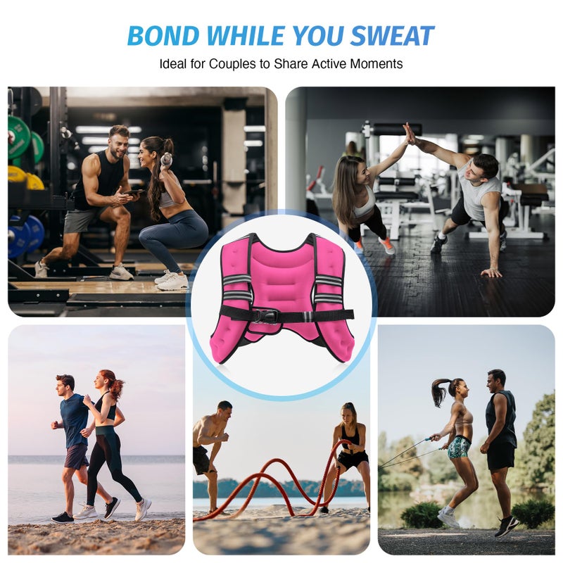 ZELUS Weighted Vest, 6lb/8lb/12lb/16lb/20lb/25lb/30lb Weight Vest with Reflective Stripe for Workout, Strength Training, Running, Fitness, Muscle Building, Weight Loss, Weightlifting, Pink(12lb) - Image 4