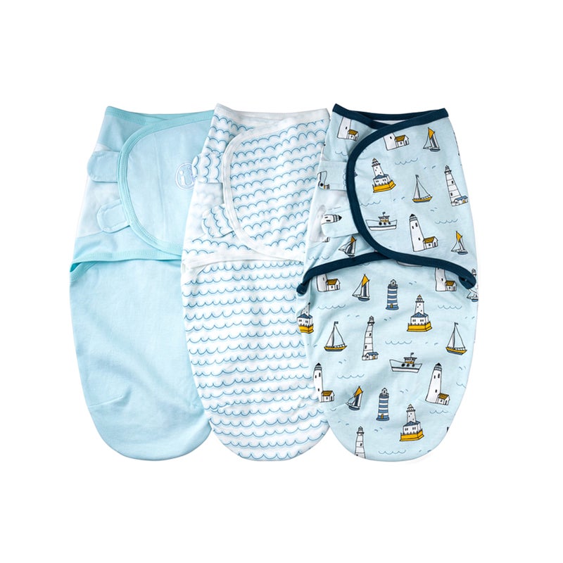 insular SU3007 3PCS Baby Swaddle Wrap Blanket Soft Cotton Infant Sleeping Blanket with Cute Ocean Ships Pattern for Newborn Baby Boys Girls - Image 1