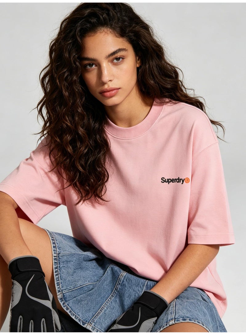 Superdry heavy 300g cotton short-sleeved T-shirts for men and women with the same simple small loose casual couple tops. - Image 2