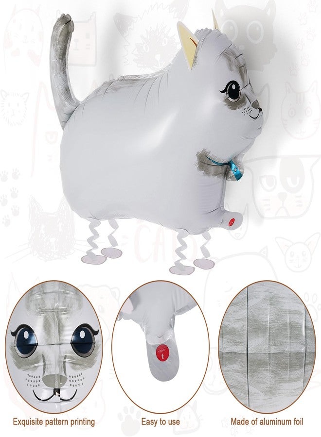 KINYFY 4 Pcs Walking Cat Balloons,Cat Balloons for Kids,Walking Animal Foil Mylar Balloon,Farm Birthday Decorations for Cat Theme Party Supplies (Cat) - Image 5