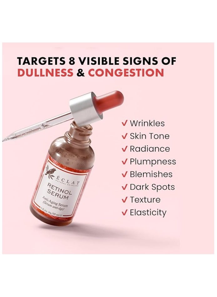 Eclat Skincare - Retinol Serum - 2.5% Retinol Serum for Face - Resurfacing Retinol Serum with Aloe Vera, Hyaluronic Acid and Vitamin B3 - Anti Wrinkle Serum Retinol for Moisturizing & Brightening - Anti-Aging Serum - Image 1