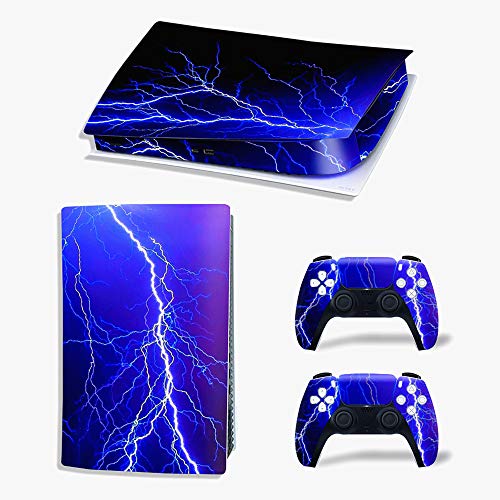 Oiokew Decal Skin for Ps5 Disk, Whole Body Vinyl Sticker Cover for PlayStation 5 Console and Controller(PS5 disc Edition, Blue Lightning) (Blue Lightning, PS5 Digital Edition) - Image 1