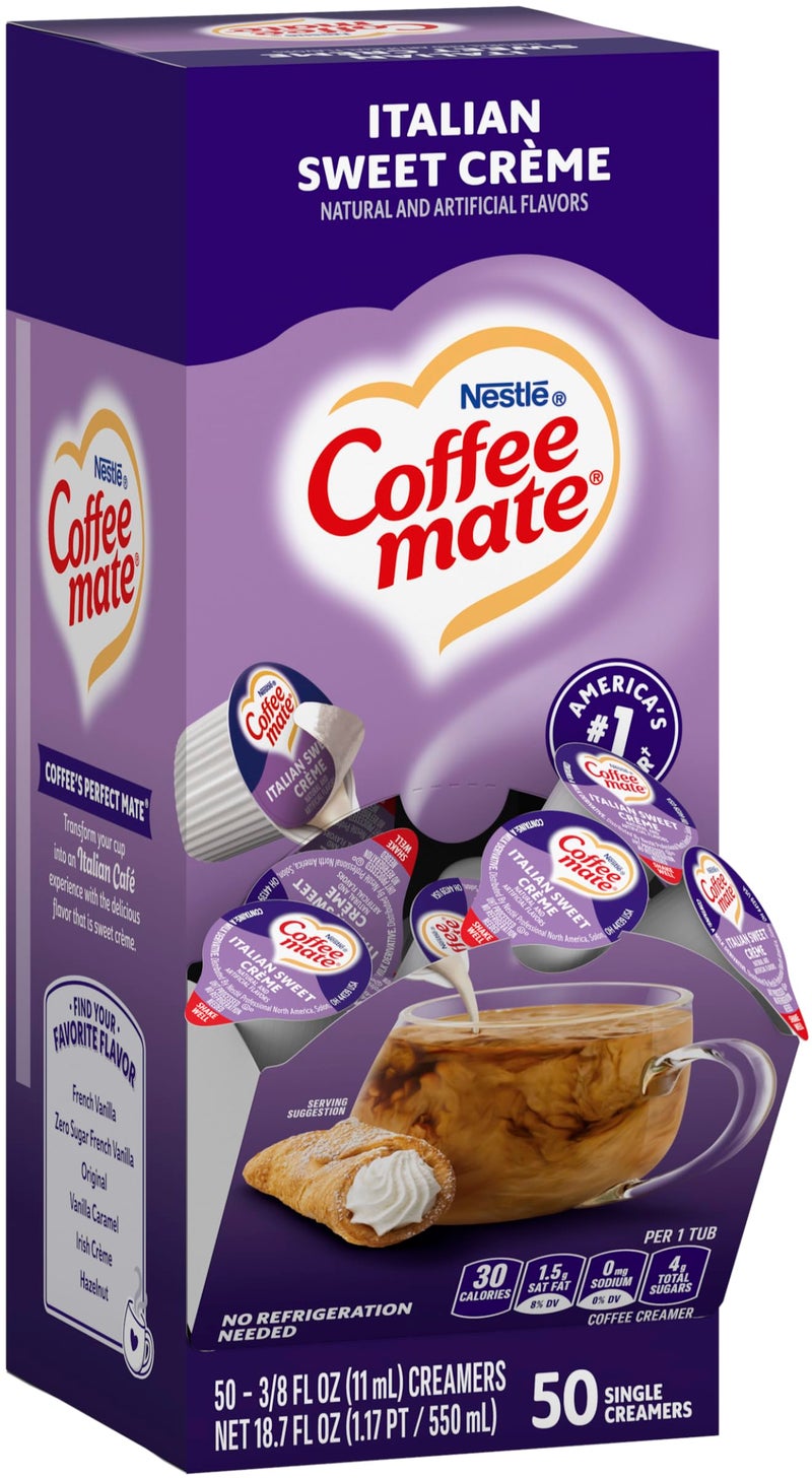 Nestle Coffee-mate 84652 Liquid Coffee Creamer, Italian Sweet Creme, 0.375 oz Cups, 50/Box - Image 1