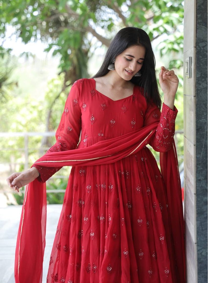 PREMIUM READYMADE DARK RED ANARKALI SUIT SET [3 PIS]  - Image 4