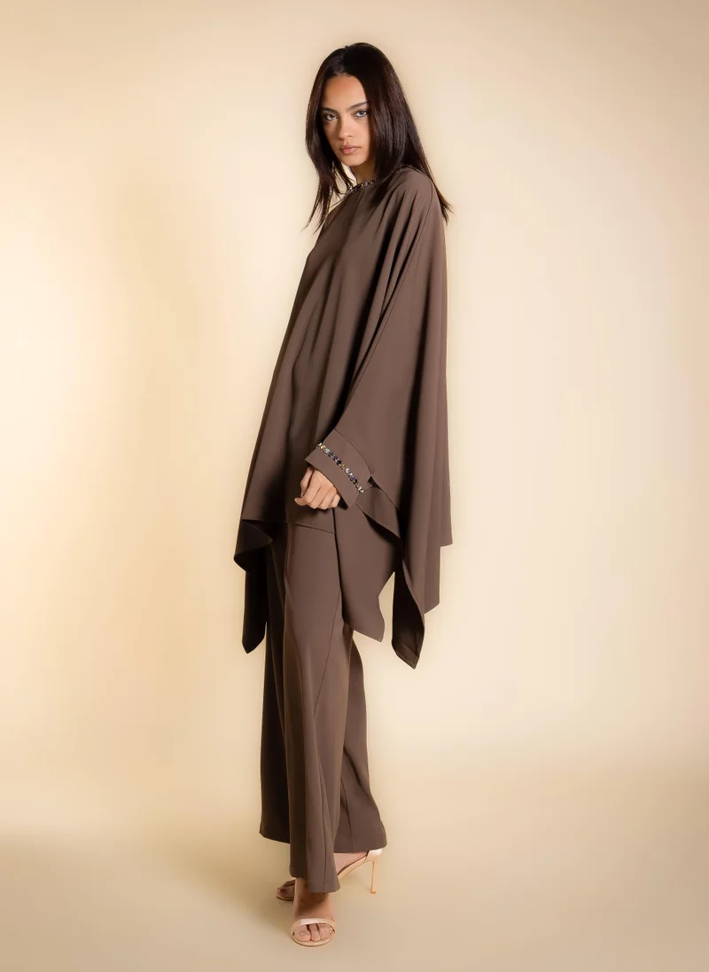 Shapes Brown DETAIL EMBROIDERED TOP SET for Women | Best Price UAE