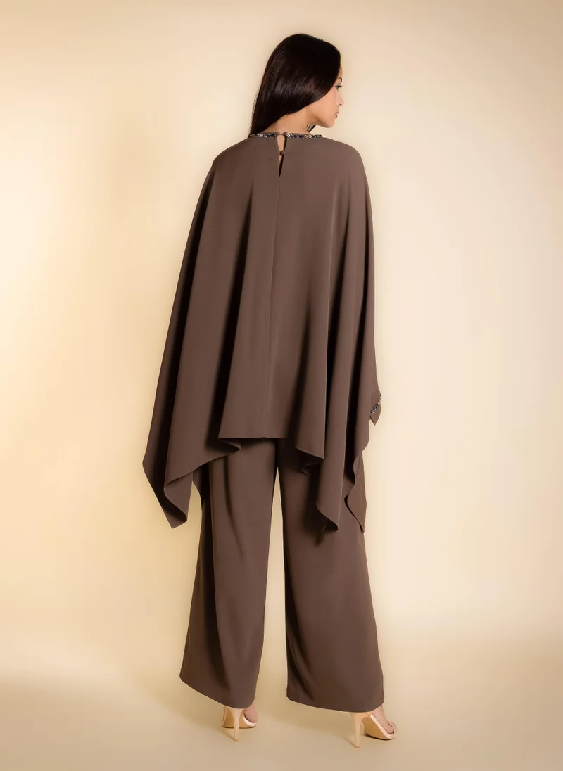 Shapes Brown DETAIL EMBROIDERED TOP SET for Women | Best Price UAE