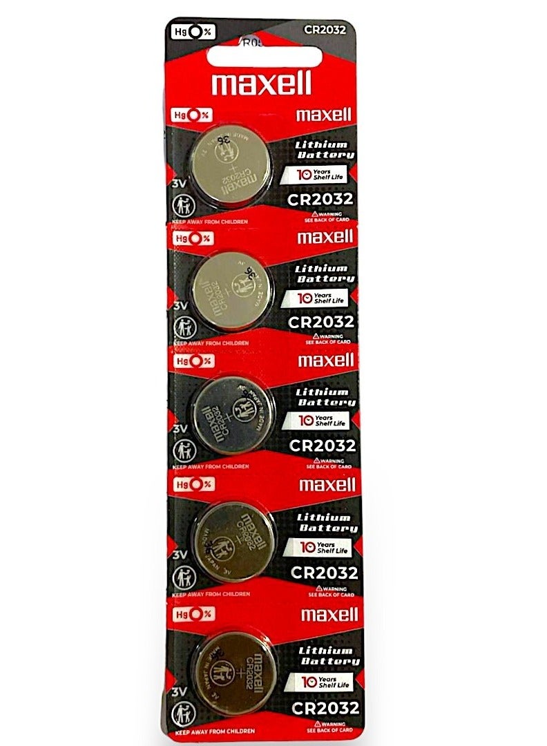 Maxell 5 Pcs CR2032 Lithium Battery 3V
