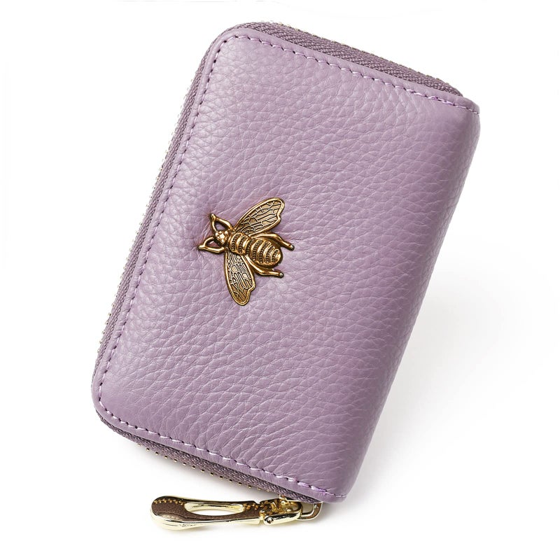 imeetu RFID Credit Card Holder, Small Leather Zipper Card Case Wallet for Women (Lite,Light Purple) - Image 1