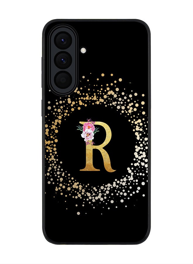 For Samsung Galaxy A37 Case,Slim fit Camera Protection, Shockproof Thin Phone cover  - Custom Monogram Floral - R ( Black )