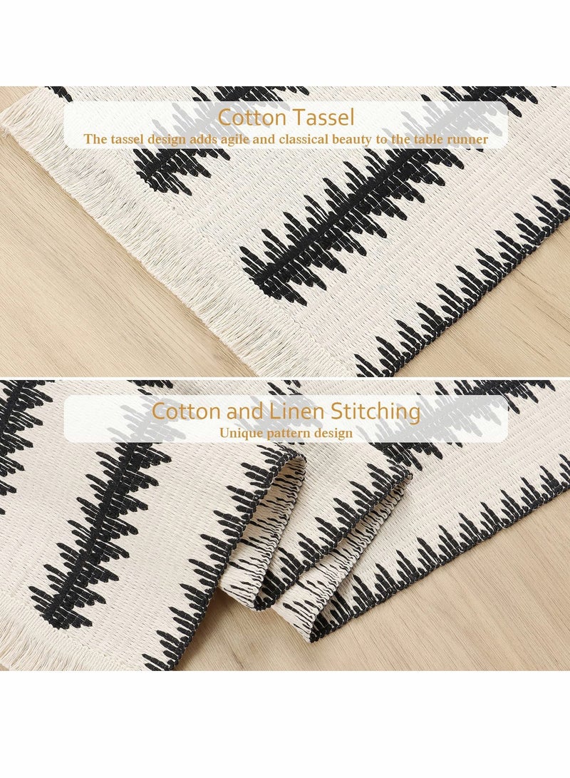 مفرش طاولة من جوت المزرعة الحديثة 30x180 سم بتصميم باللونين الأسود والأبيض لديكور منزل أنيق - Image 3