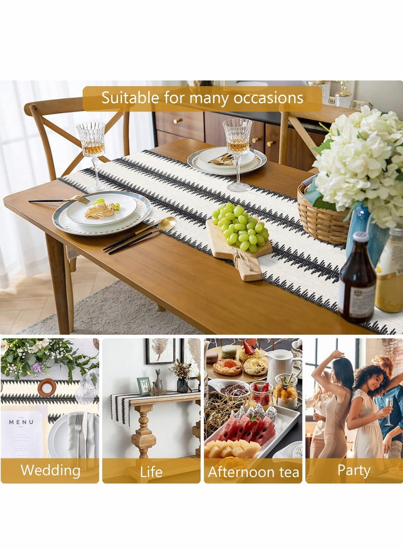 مفرش طاولة من جوت المزرعة الحديثة 30x180 سم بتصميم باللونين الأسود والأبيض لديكور منزل أنيق - Image 2