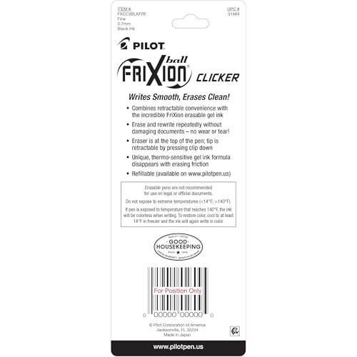 PILOT FriXion Clicker Erasable Pens, Refillable & Retractable Gel Ink Pens, Fine Point 0.7 mm, Black Ink, 3-Pack - Ideal for School, Journaling, & Office Writing - Image 3