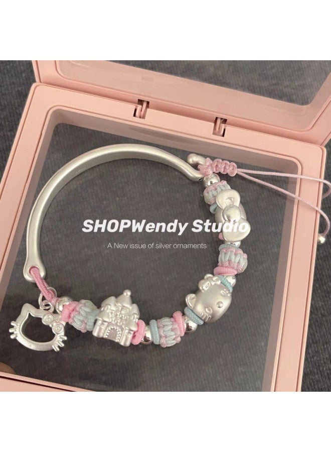 SHOPWendy | Silver 99 Cute Cartoon Kitty Castle Bow Braided Rope Bracelet Adjustable TYmy-Color:[bowtie + Crown Kitty + Castle] One Bracelet  - Image 2