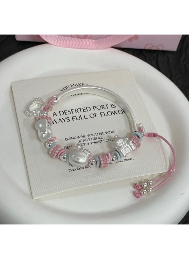 SHOPWendy | Silver 99 Cute Cartoon Kitty Castle Bow Braided Rope Bracelet Adjustable TYmy-Color:[bowtie + Crown Kitty + Castle] One Bracelet  - Image 1
