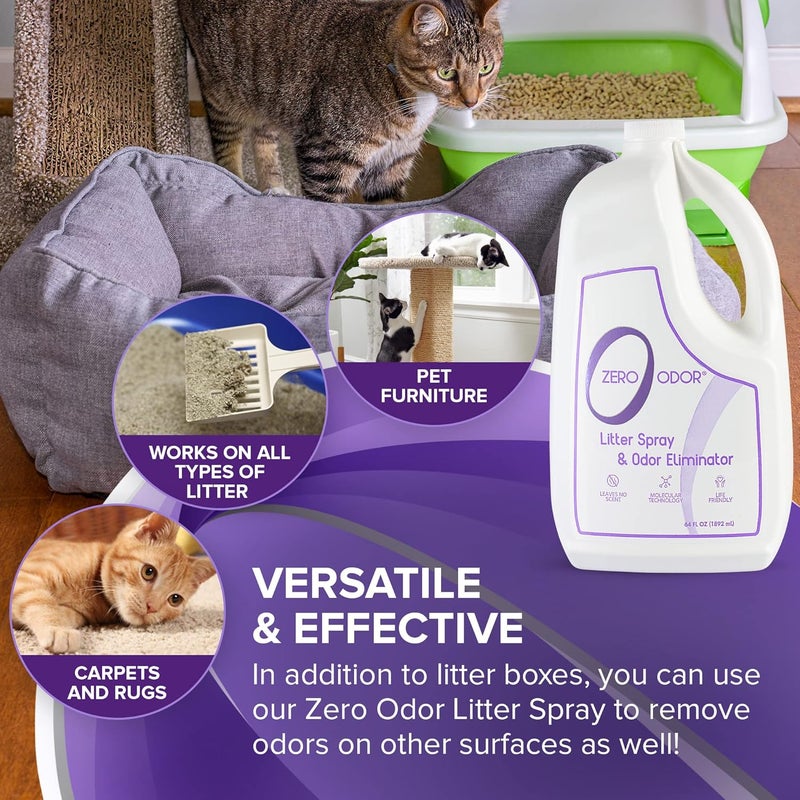 Zero Odor – Litter Odor Eliminator - Patented Molecular Technology - Pet Safe & Works on all types of litter, 64oz Refill - Image 3