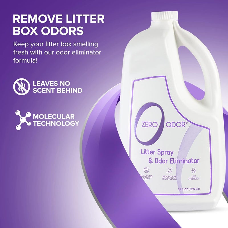 Zero Odor – Litter Odor Eliminator - Patented Molecular Technology - Pet Safe & Works on all types of litter, 64oz Refill - Image 2