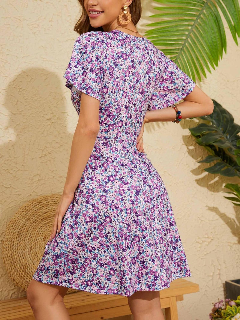 FENSACE Tea Party Dresses for Woman Summer Outfits Wrap V Neck Flowy Lavender Cute Dress for Women Sun Dress(Floral-27,Medium) - Image 4