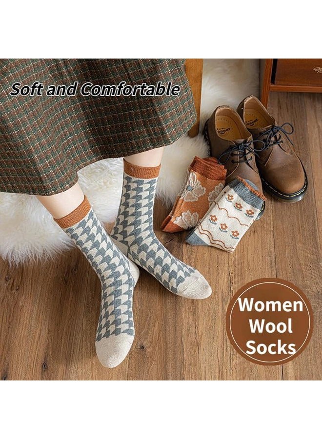 FORJMMP 5/10 Pairs Wool Socks for Women Thick Knit Vintage Cute Floral Crew Socks (5 Pairs-Orange Flowers) - Image 5