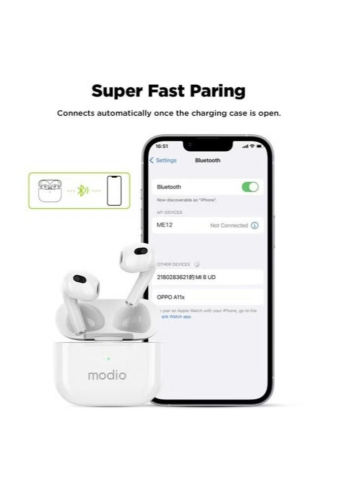 modio ME12 Wireless Bluetooth Earphones – In-Ear Stereo Earbuds with Built-In Microphone, Touch Control, Noise Reduction, Long Battery Life, Lightweight & Comfortable Fit, Compatible with Android & iOS, Ideal for Music, Calls, Gym, Travel & Daily Use - Image 4