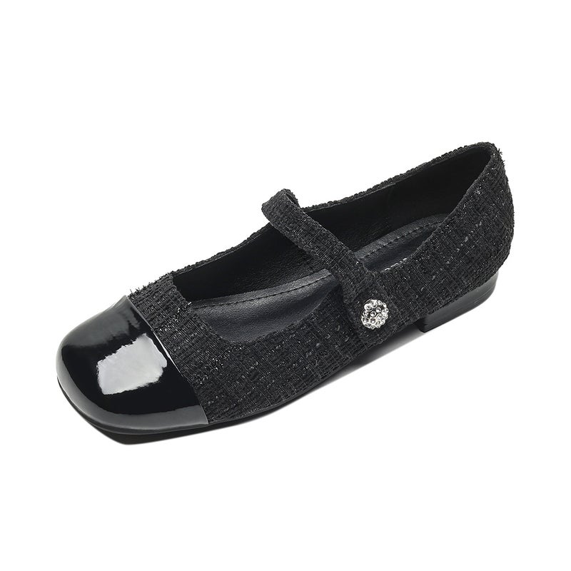Elegant Mary Jane Pumps Black White Chunky Heel Black