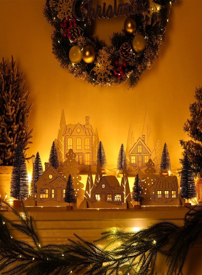 Marsui 14 Pcs White Christmas Village Houses Sets Wooden DIY Christmas Village with Xmas Tree Christmas Coloring House Winter Arts Crafts for Mantel Table House Room Decor Architecture Gift - Image 4