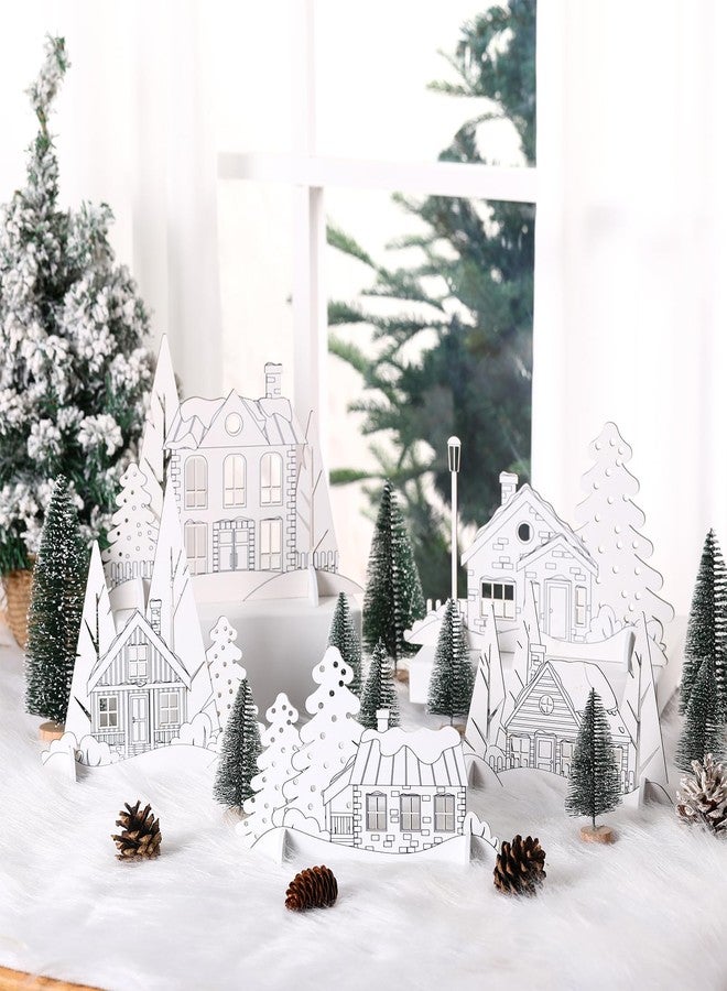Marsui 14 Pcs White Christmas Village Houses Sets Wooden DIY Christmas Village with Xmas Tree Christmas Coloring House Winter Arts Crafts for Mantel Table House Room Decor Architecture Gift - Image 5