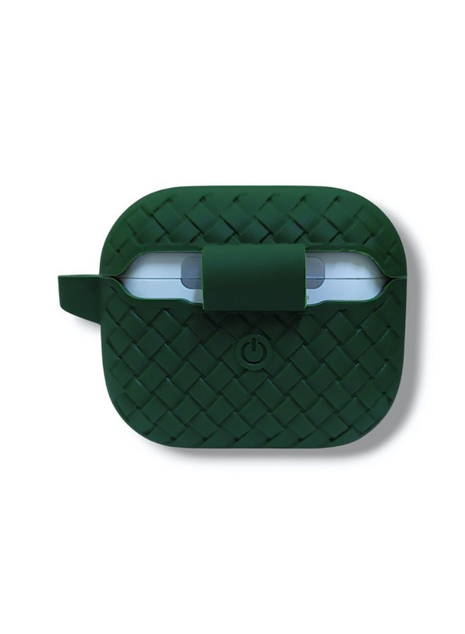 جراب ايربودز 3   سيليكون بتصميم مضلع أنيق - لون أخضر غامق - Image 4