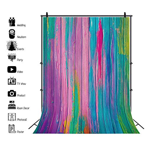 Leyiyi Colored Stripes Wooden Board Backdrop 3x5ft Photography Background Vintage Birthday Party Decor Grunge Graffiti Oil Painting Texture Plank Modern Art Kids Adults Photo Booth Video Props - Image 2
